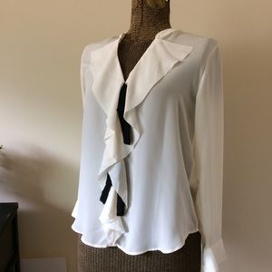 Banana R. Petite Ribbon Ruffle Pullover Blouse